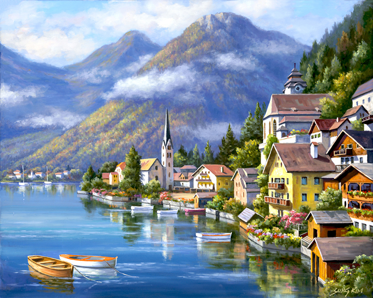 Handcrafted Fly Fishing Sung Kim Canvas Landscape Art For